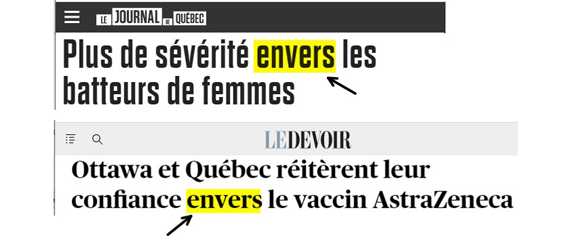 Qui utilise «envers» correctement? Le Devoir ou Le Journal de Québec?